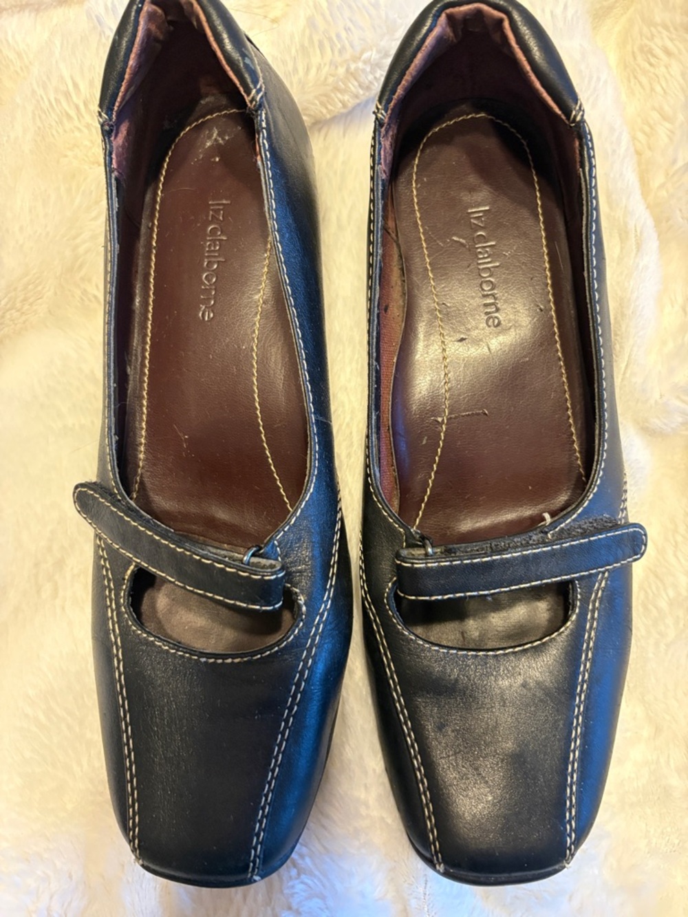 Liz Claiborne Black Leather Mary Jane-Style Loafers